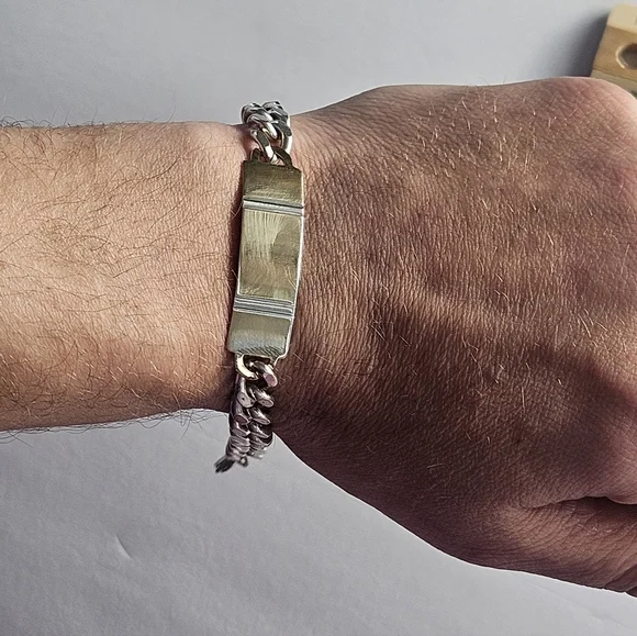 Heavy 34g Men's 8" Sterling Silver ID Plaque Chain Link Bracelet - Picture 5 of 7